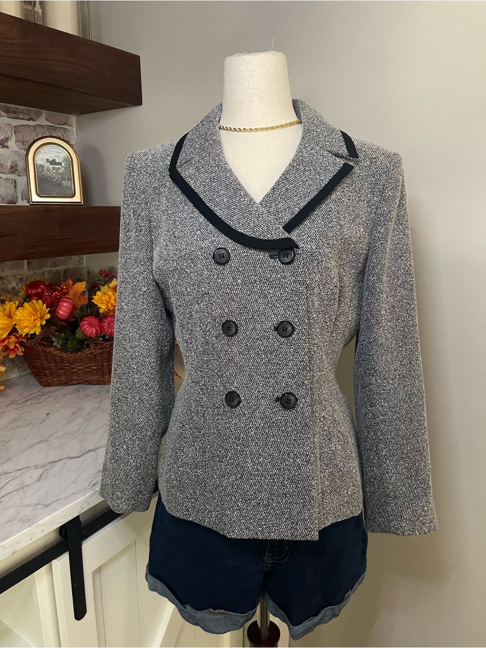 Le Suit Petite blazer Tweed Blazer in Gray & Black Size Small Like New